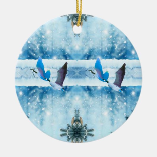 Twee blauwe kerstganzen keramisch ornament (Voorkant)