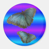 Twee blauwe Morpho Vlinders Blauwe Neon Magnet (Voorkant)