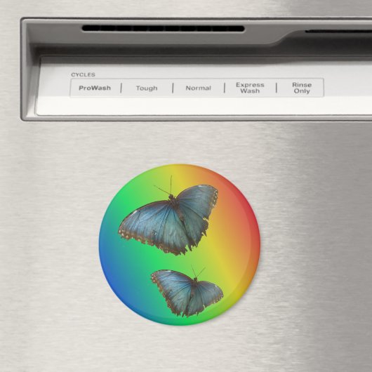 Twee blauwe Morpho Vlinders Regenboogmagneet Magneet (Insitu (Vaatwasser))