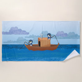 Twee blauwe pinguïns vissen strandlaken