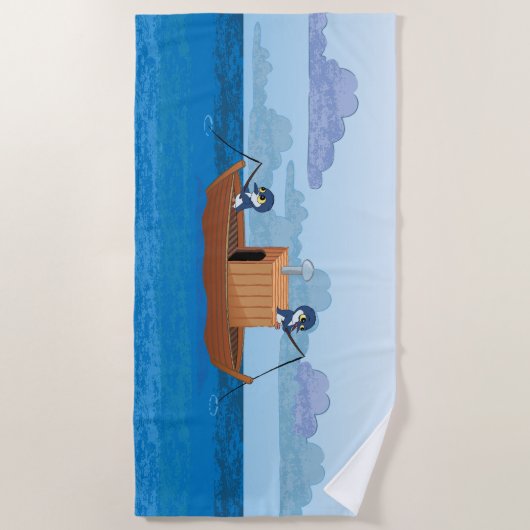 Twee blauwe pinguïns vissen strandlaken (Voorkant)