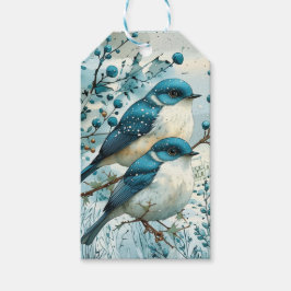 Twee Blauwe Roodborstjes Kerst Cadeaulabel