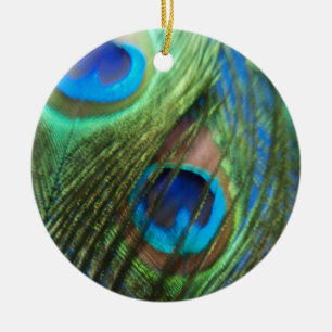 Twee blauwe stilstaande pacocks keramisch ornament