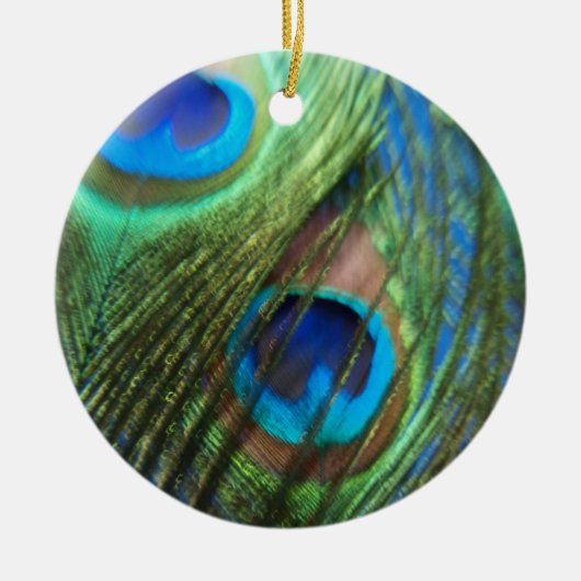 Twee blauwe stilstaande pacockuren keramisch ornament (Voorkant)