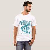 Twee blauwe visjes Lino Block Print T Shirten T-shirt (Voorkant volledig)