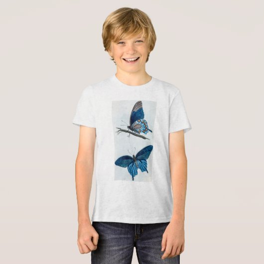 Twee blauwe vlinders Tri-Blend shirt (Voorkant volledig)
