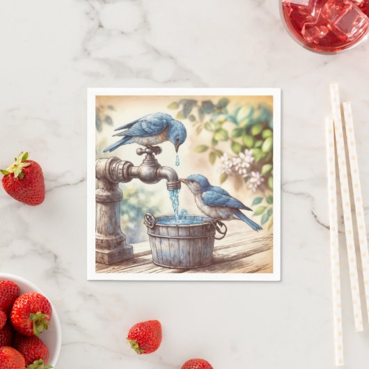 Twee blauwe vogels op een kraan servet (Insitu)