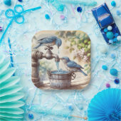 Twee blauwe vogels op een retro kraan papieren bordje (Feest)