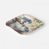 Twee blauwe vogels op een retro kraan papieren bordje (Gebogen)