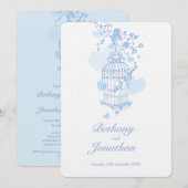 Twee blauwe vogels open vogelkooi bruiloft kaart (Voorkant / Achterkant)