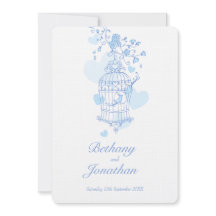 Twee blauwe vogels open vogelkooi bruiloft