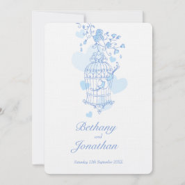 Twee blauwe vogels open vogelkooi bruiloft kaart