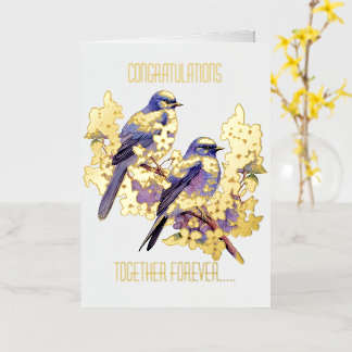Twee Blauwe Vogels Verliefd Trouwen Folie Wenskaart