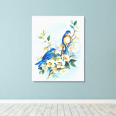 Twee blauwvogels canvas afdruk (Insitu (Houten vloer))