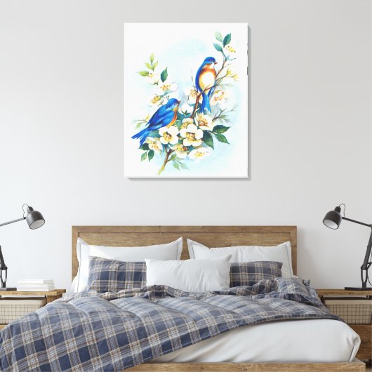 Twee blauwvogels canvas afdruk (Insitu (Slaapkamer))
