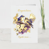 Twee blauwvogels in liefde gouden folie bruiloft folie wenskaart (Voorkant)