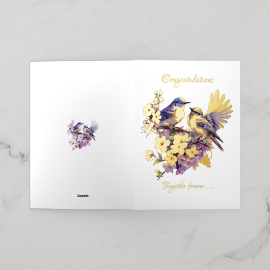 Twee blauwvogels in liefde gouden folie bruiloft folie wenskaart (Buiten Laag)