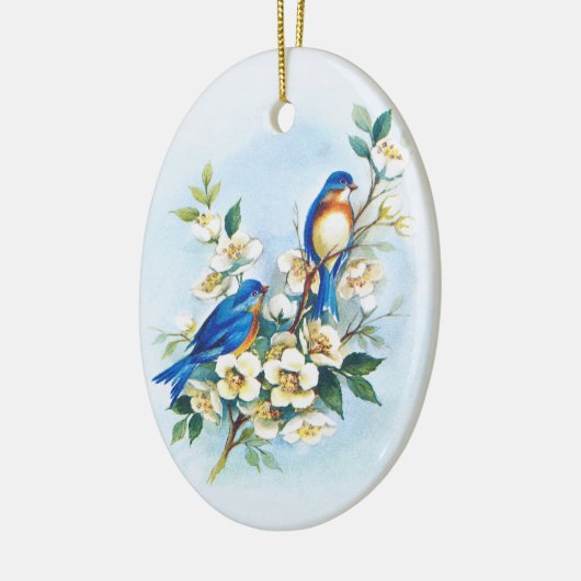 Twee blauwvogels keramisch ornament (Links)