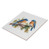 Twee blauwvogels op een tak tegeltje (Zijkant)
