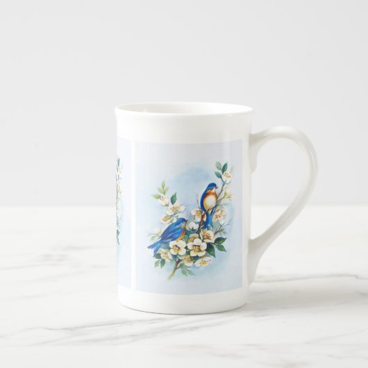 Twee blauwvogels porselein kop (Rechts)