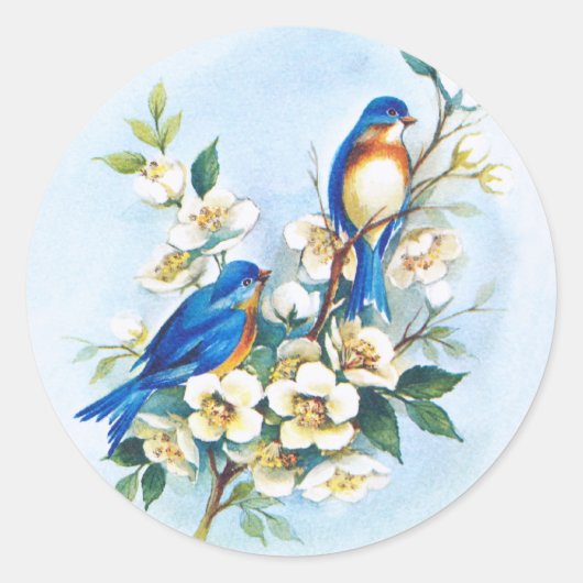 Twee blauwvogels ronde sticker (Voorkant)