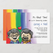 Twee blije kerels uitnodiging voor een homodouchef (Voorkant / Achterkant)