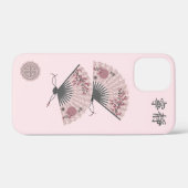 Twee bloemen Aziatische roze fans "Serenity" digit Case-Mate iPhone Case (Achterkant (horizontaal))