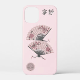 Twee bloemen Aziatische roze fans "Serenity" digit Case-Mate iPhone Case