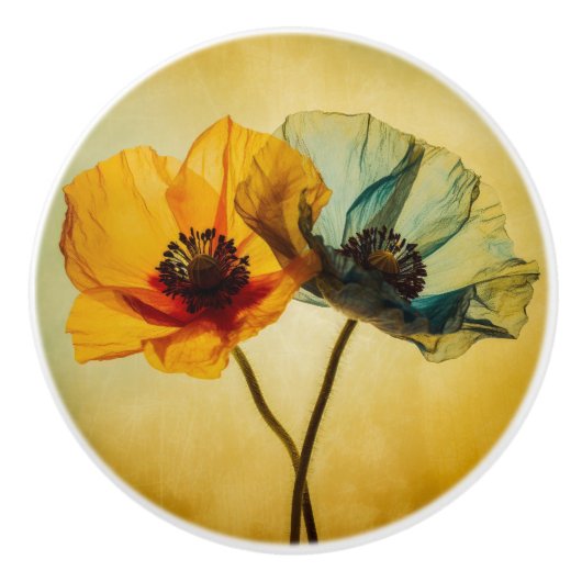 Twee bloemen keramische knop (Voorkant)