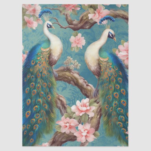 Twee Bloemen Peacocks Decoupage Tissuepapier (Voorkant)