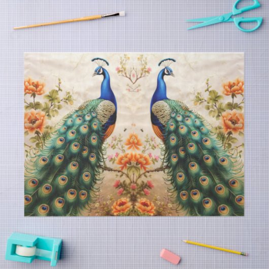 Twee Bloemen Peacocks Decoupage Tissuepapier (Craft)