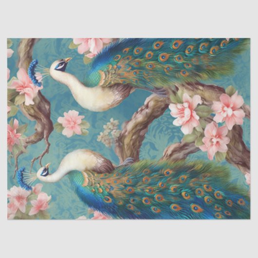 Twee Bloemen Peacocks Decoupage Tissuepapier (Voorkant)