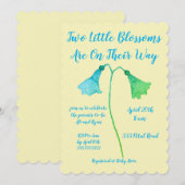 Twee bloesems blauw ventilator Twins Baby shower Kaart (Voorkant / Achterkant)
