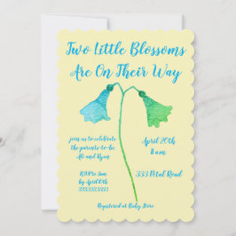 Twee bloesems blauw ventilator Twins Baby shower Kaart