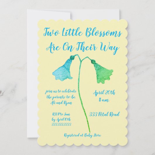 Twee bloesems blauw ventilator Twins Baby shower Kaart (Voorkant)