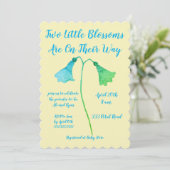 Twee bloesems blauw ventilator Twins Baby shower Kaart (Staand voorkant)