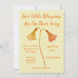 Twee bloesems Oranje Baby shower met blokjes Kaart