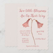 Twee bloesems roze strijkjes Baby shower Kaart (Voorkant / Achterkant)