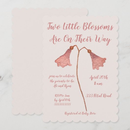 Twee bloesems roze strijkjes Baby shower Kaart (Voorkant / Achterkant)
