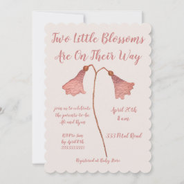 Twee bloesems roze strijkjes Baby shower Kaart