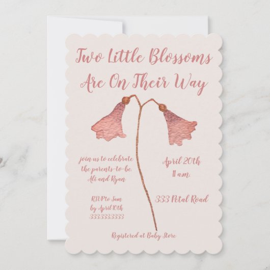 Twee bloesems roze strijkjes Baby shower Kaart (Voorkant)