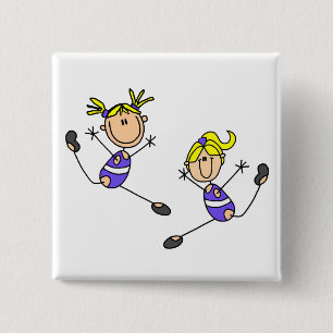 Twee Blonde Meisjes Gymnastiek T-shirts en Cadeaus Vierkante Button 5,1 Cm