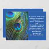 Twee Blue Peacock Feathers bruiloft Uitnodiging (Voorkant / Achterkant)