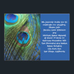 Twee Blue Peacock Feathers bruiloft Uitnodiging<br><div class="desc">Gebruik deze blauwe peafowl bruiloft nodigt je vrienden en familie uit om aan te kondigen dat je trouwt. De zachte paukveren zijn verbazingwekkende fotografie die is gemaakt met een visooglens en een mooi design maakt als trouwuitnodiging die een speciale aanraking zal toevoegen aan je pauw,  de bruiloft genaamd.</div>