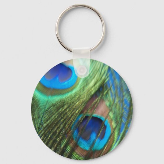 Twee Blue Peacock Feathers-Sleutelhanger Sleutelhanger (Voorkant)