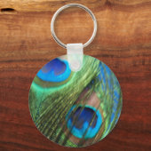 Twee Blue Peacock Feathers-Sleutelhanger Sleutelhanger (Voorkant)