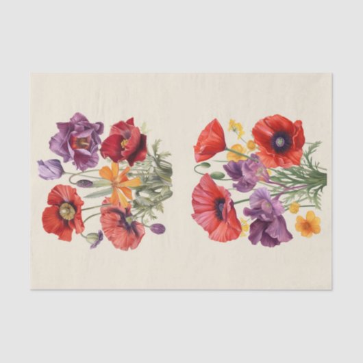 Twee boeketten van wilde bloemen met papavers tissuepapier (Voorkant)