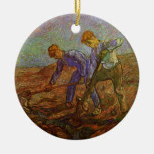 Twee boeren graven door Vincent van Gogh Keramisch Ornament