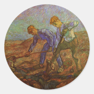 Twee boeren graven door Vincent van Gogh Ronde Sticker