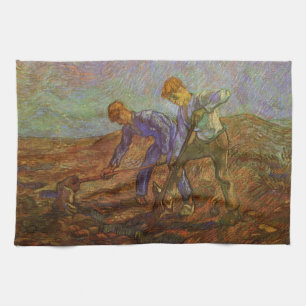Twee boeren graven door Vincent van Gogh Theedoek